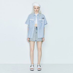Blue striped shirt with short sleeves